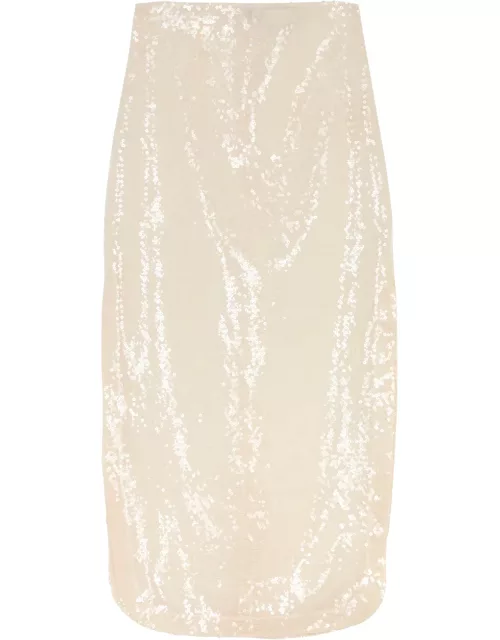 A. W.A. K.E Mode Sheer Sequin Midi Skirt - Ivory - 42 (UK14 / L)