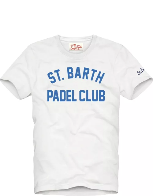 MC2 Saint Barth Man Cotton Vintage Treatment T-shirt With St. Barth Padel Club Print