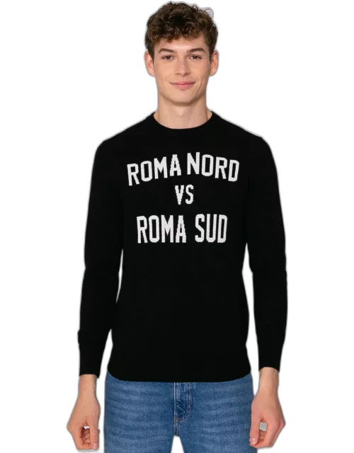 MC2 Saint Barth Man Lightweight Sweater Roma Nord Vs Roma Sud Jacquard Print