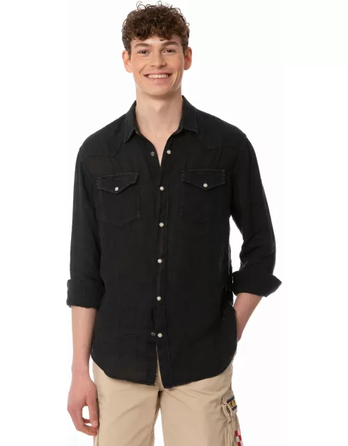 MC2 Saint Barth Man Black Linen Shirt