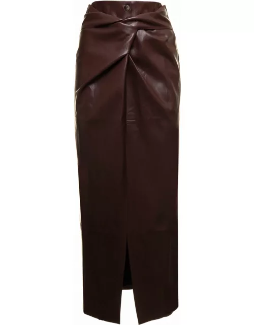 Nanushka Leane Brown Vegan Leather Skirt With Knotted Detail Woman