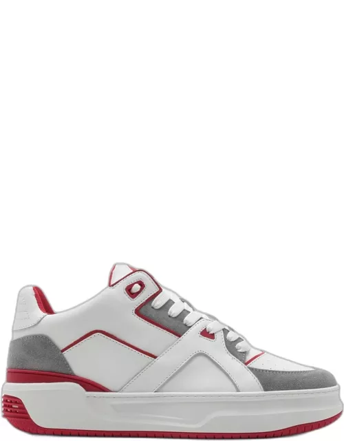 Red/white leather low-top sneaker