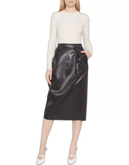 Faux Leather Folded Pencil Skirt