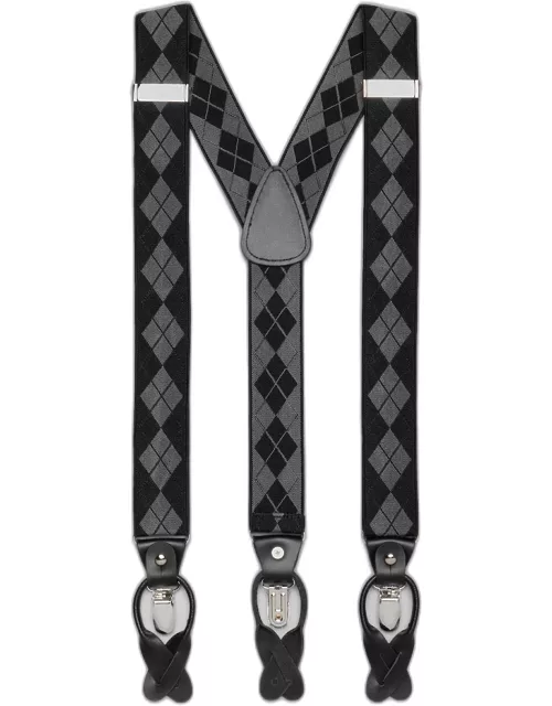 JoS. A. Bank Men's Button-In & Clip Argyle Suspenders, Charcoal, One