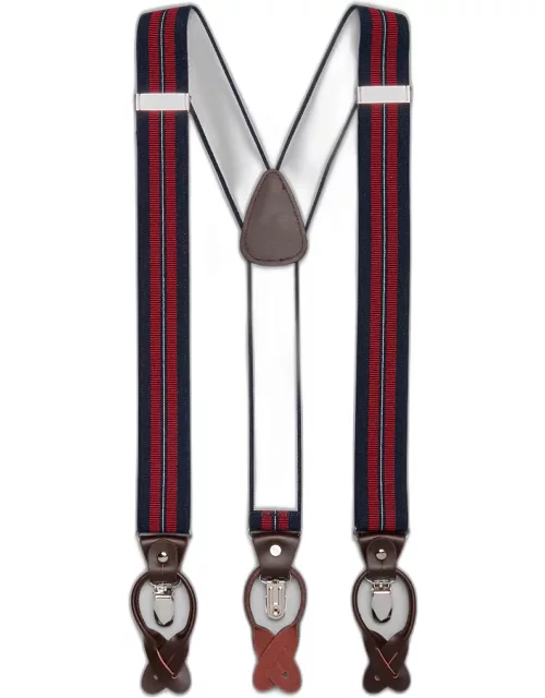 JoS. A. Bank Men's Button-In & Clip Stripe Suspenders, Navy, One
