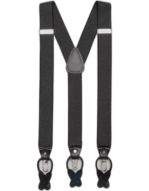 JoS. A. Bank Men's Button-In & Clip Fine Herringbone Suspenders, Black, One