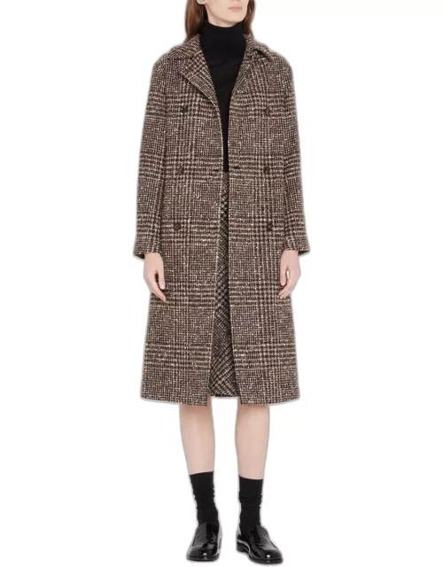 Plaid Double-Breasted Wool Mid Coat