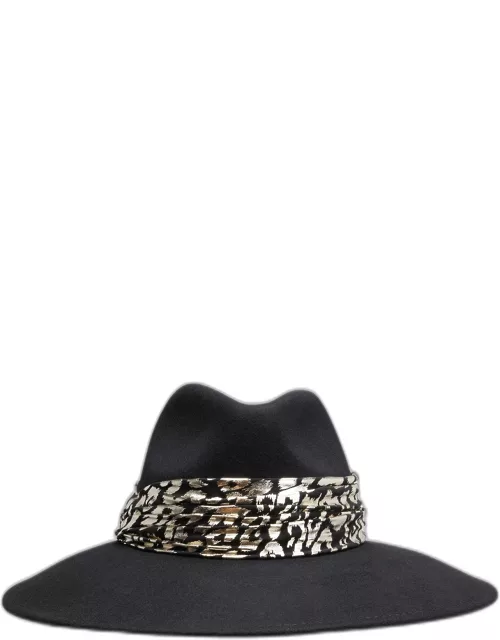 Emmanuelle Wool Fedora Hat w/ Metallic Leopard-Print Band