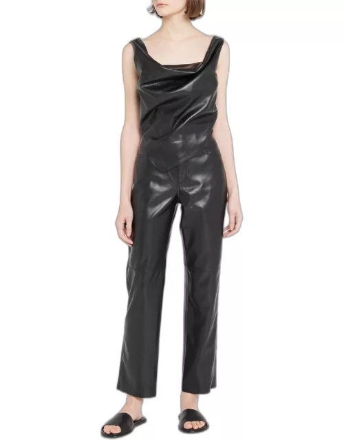 Vinni Mid-Rise Straight Leather Ankle Pant