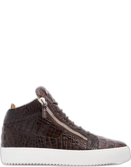 Men's Croc-Embossed Leather High-Top Sneaker