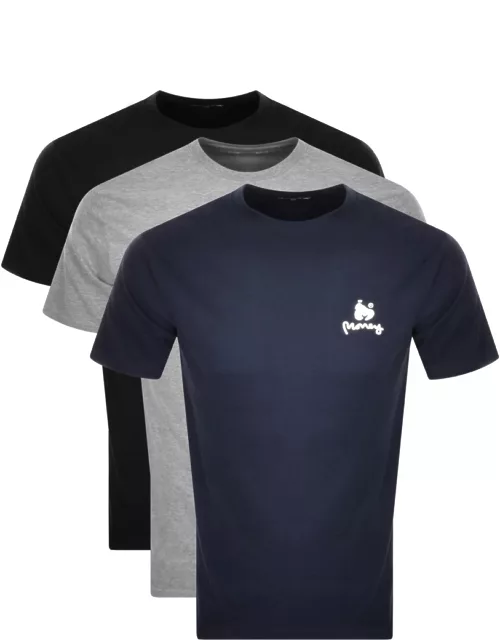 Money Lounger 3 Pack T Shirts Grey