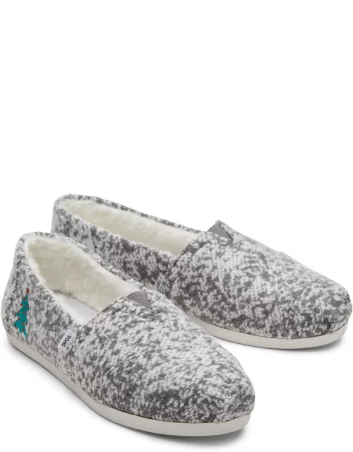 TOMS Women's Grey Jacquard Alpargatas Embroidery Faux Fur Espadrille Slip-On Shoe