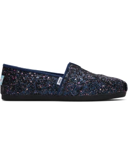 TOMS Women's Blue Alpargatas Glitter Espadrille Slip-On Shoe