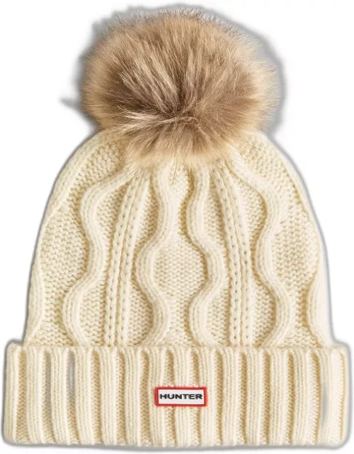 Cable Cuff Pompom Beanie
