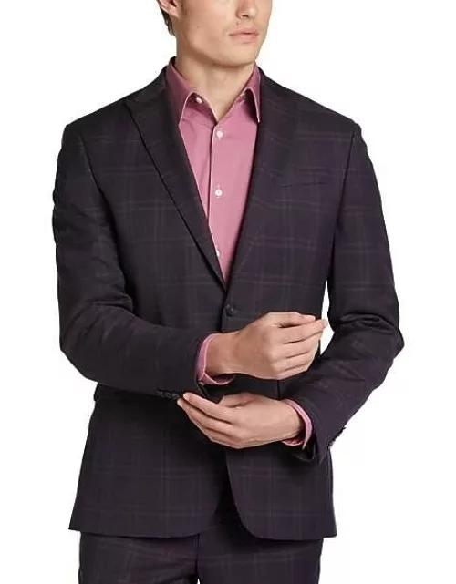 Egara Men's Suit Separates Skinny Fit Coat Purple Plaid