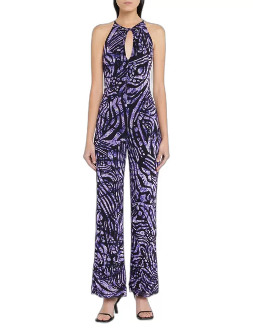 Cutout Abstract-Print Tulle Jumpsuit