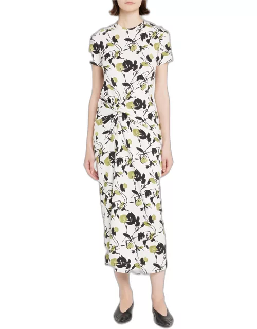 Ira Printed Jersey Knotted Midi Dres