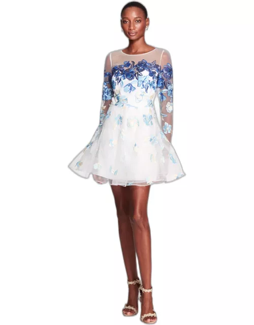 Marchesa Notte Embroidery on Tulle Mini Dres