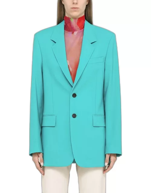 Turquoise virgin wool single-breasted blazer