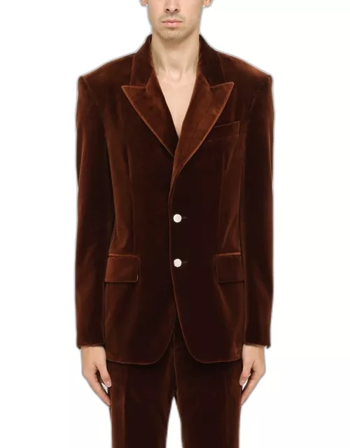 Brown single-breasted velvet jacket