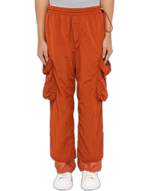 Orange cargo trousers in technical fabric