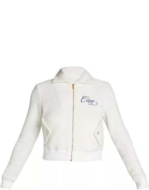 CASABLANCA WOMEN Embroidered-logo zip-fastening jacket White