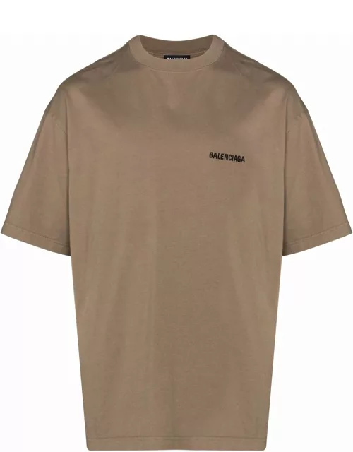 BALENCIAGA UNISEX Logo Medium Fit T-Shirt Taupe/Black