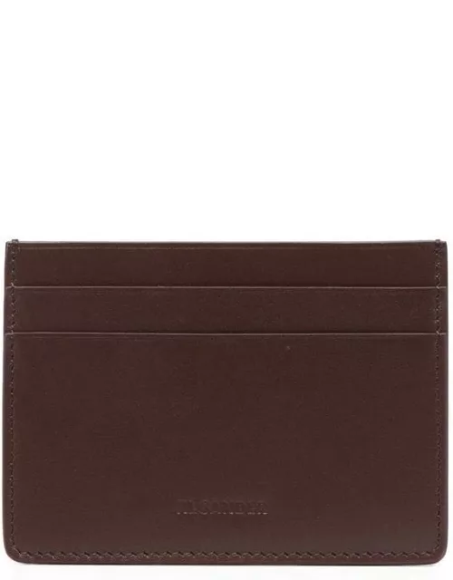 JIL SANDER Debossed-logo leather cardholder Brown