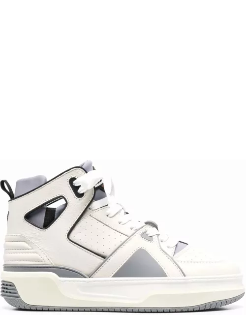 JUST DON Panelled High-top Leather Sneakers White/Grey