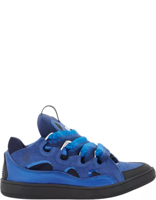 LANVIN Metallic Leather Curb Sneakers Majorelle Blue