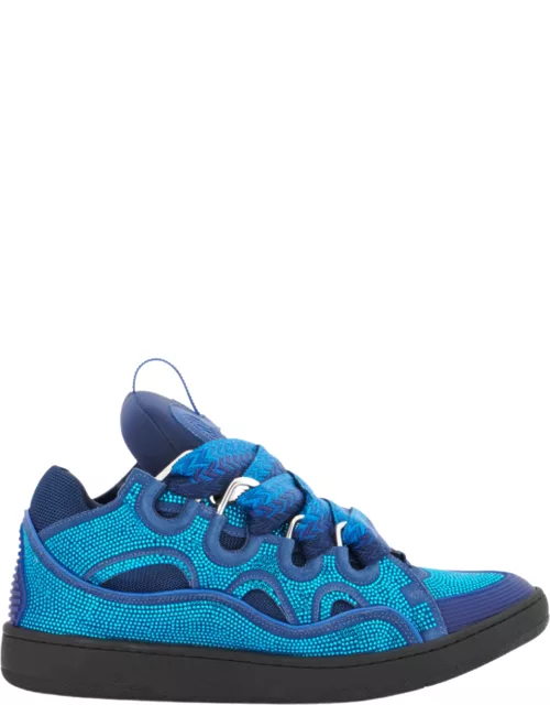 LANVIN Curb Leather and Rhinestone Sneakers Majorelle Blue