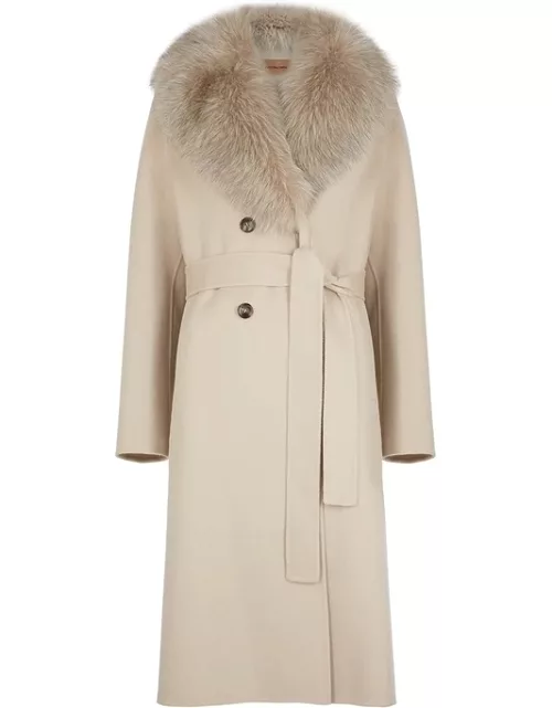 Yves Salomon Sand Double-breasted Wool-blend Coat