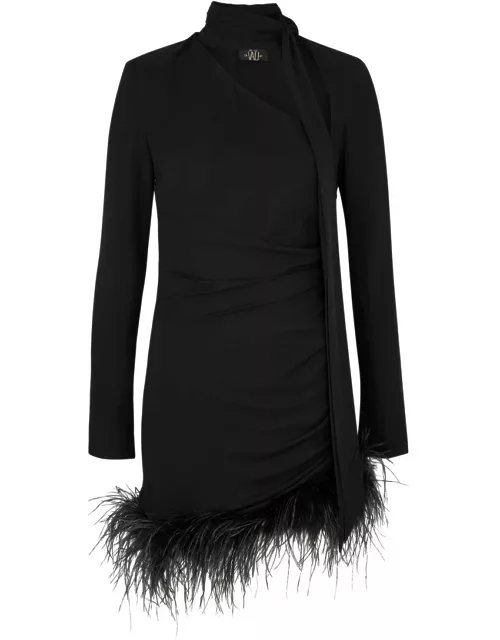 DE LA Vali Avenue Feather-trimmed Ruched Mini Dress - Black - 14 (UK14 / L)
