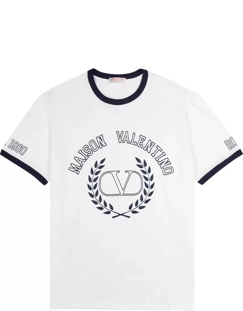 Valentino White Logo-print Cotton T-shirt - White And Blue