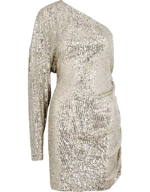 IN The Mood For Love Alexandra Silver One-shoulder Sequin Mini Dress - Beige