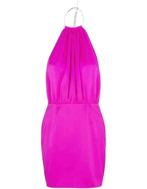 Retrofête Anahita Fuchsia Halterneck Stretch-silk Mini Dress