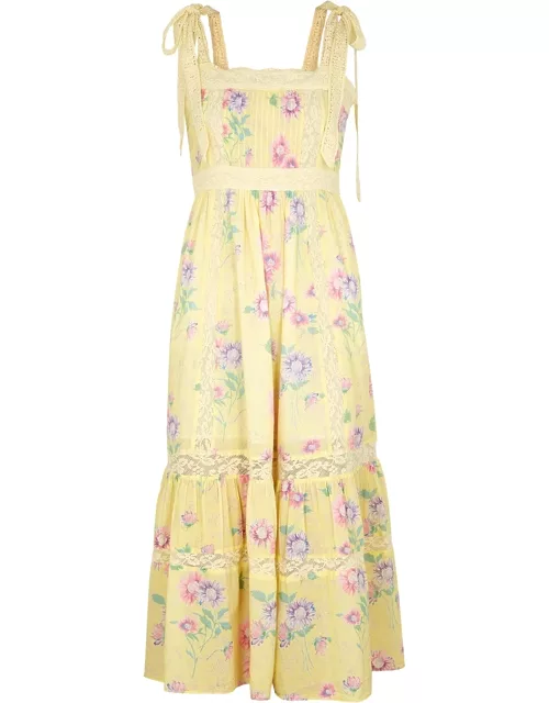 LoveShackFancy Ayala Yellow Floral-print Cotton Midi Dress