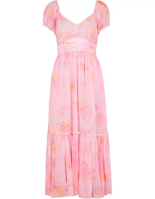 LoveShackFancy Angie Pink Floral-print Chiffon Midi Dress