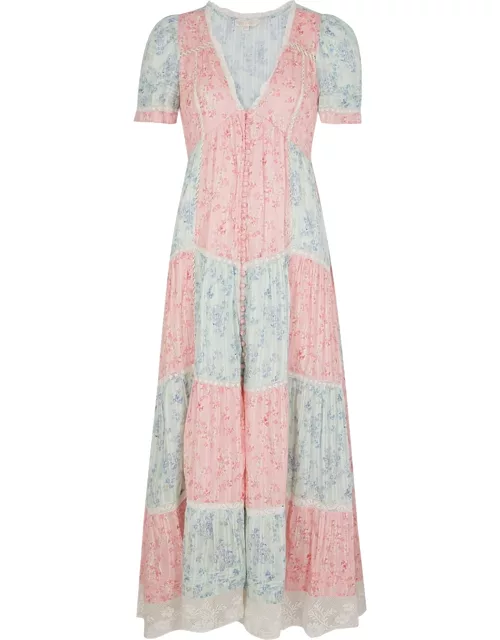 LoveShackFancy Nessie Panelled Floral-print Cotton Dress - Pink