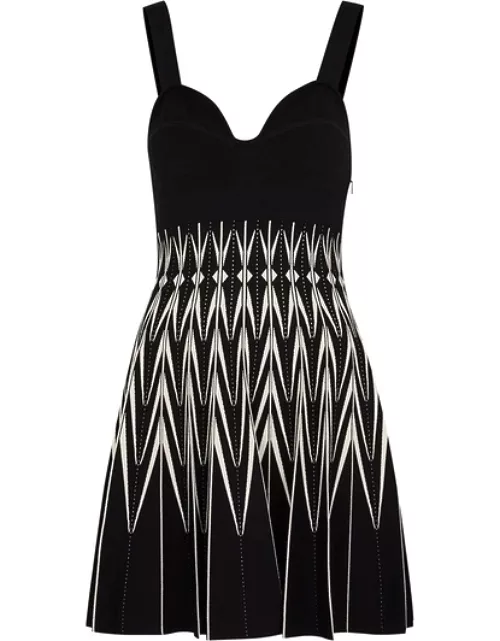 Alexander McQueen Black Stretch-knit Mini Dress - Black And White