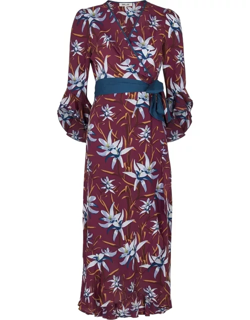 Diane Von Furstenberg Rollins Burgundy Floral-print Wrap Dress - RED