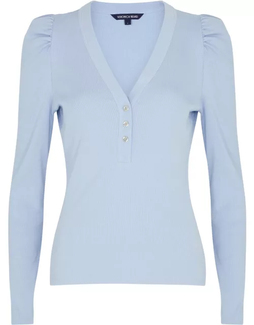Veronica Beard Dekalb Ribbed Stretch-cotton top - Light Blue - XL (UK16 / XL)