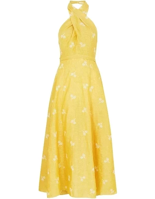 Erdem Selene Yellow Embroidered Linen Dress - 6