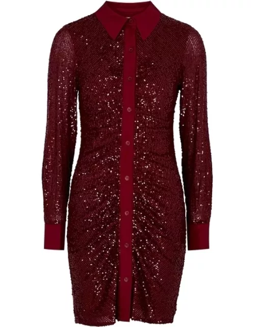 IN The Mood For Love Lina Burgundy Sequin Shirt Dress - Dark Red
