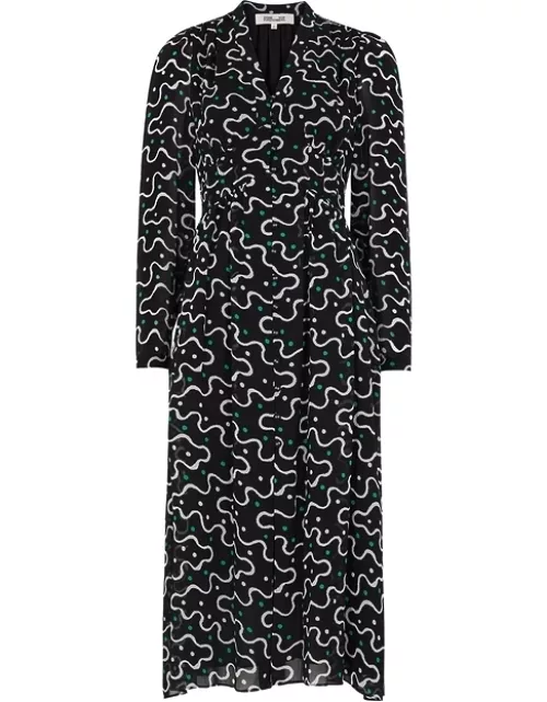 Diane Von Furstenberg Erica Black Printed Chiffon Midi Dress - 8