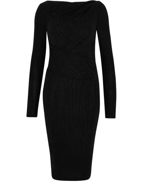 Talbot Runhof Black Striped Metallic-weave Jersey Dress