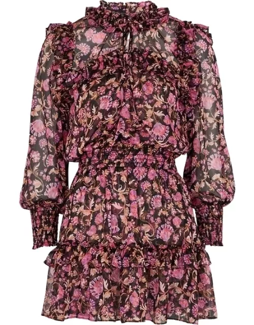 MISA Karla Floral-print Chiffon Mini Dress - Pink/Black - L