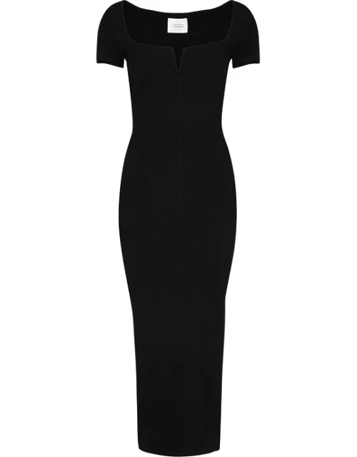 Galvan Freya Ribbed-knit Midi Dress - Black