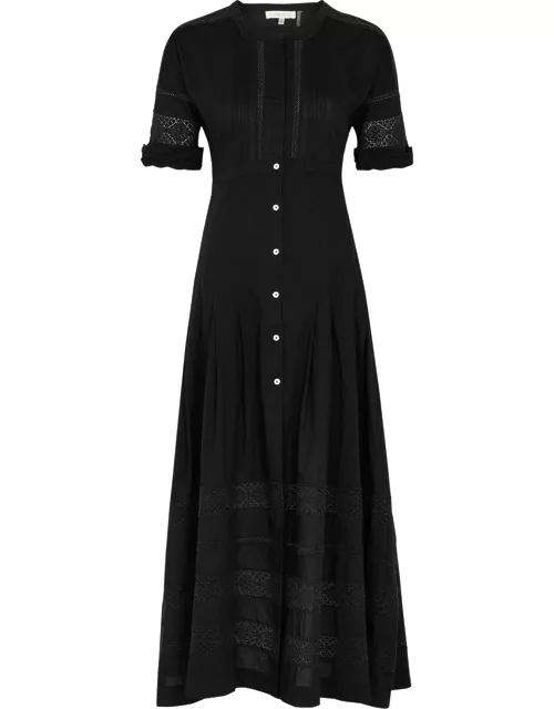 LoveShackFancy Edie Black Cotton Midi Dress