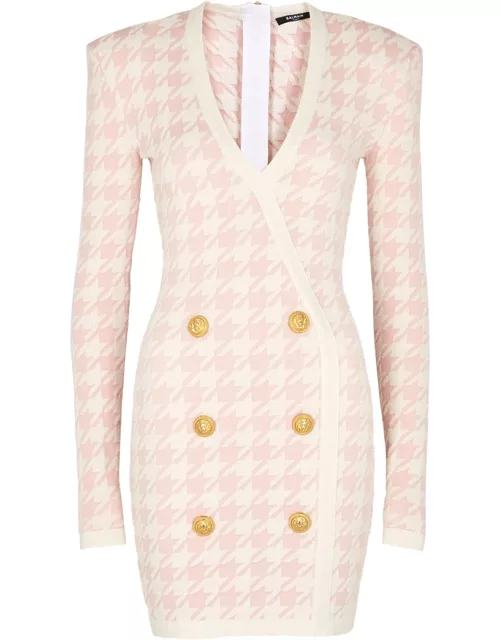 Balmain Houndstooth-jacquard Bouclé Tweed Mini Dress - Light Pink